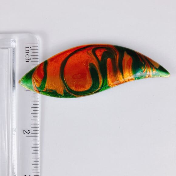 VTG 1970s Signed A. Gagnon Québec Resin Art Brooch Pendant Marbled Orange READ - Picture 11 of 11
